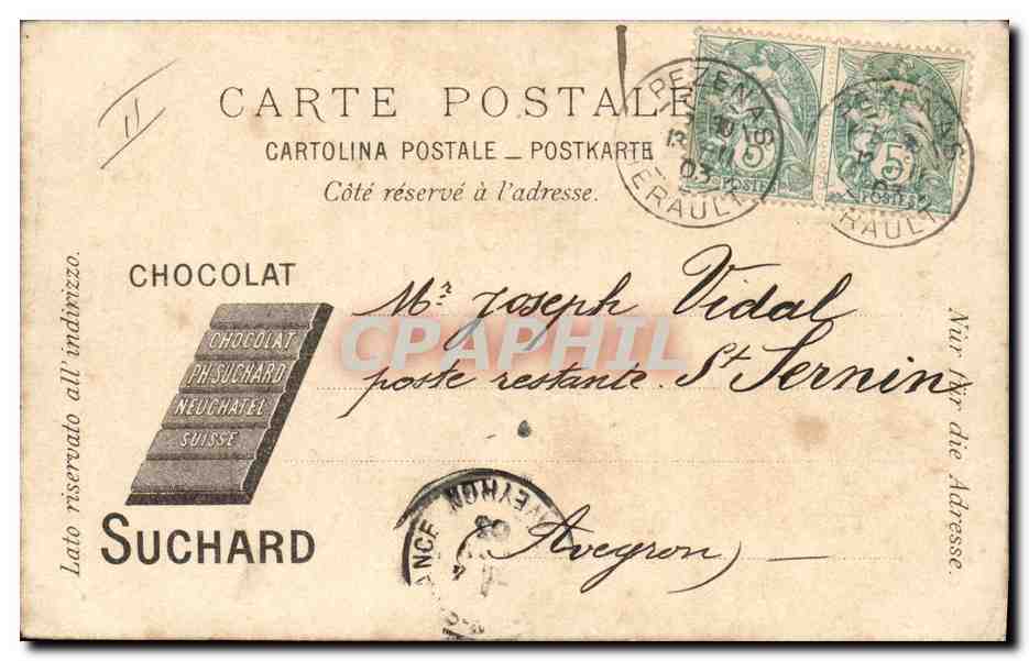 CPA Publicite Chocolat Suchard Chevre Chambery Savoie  — Verso