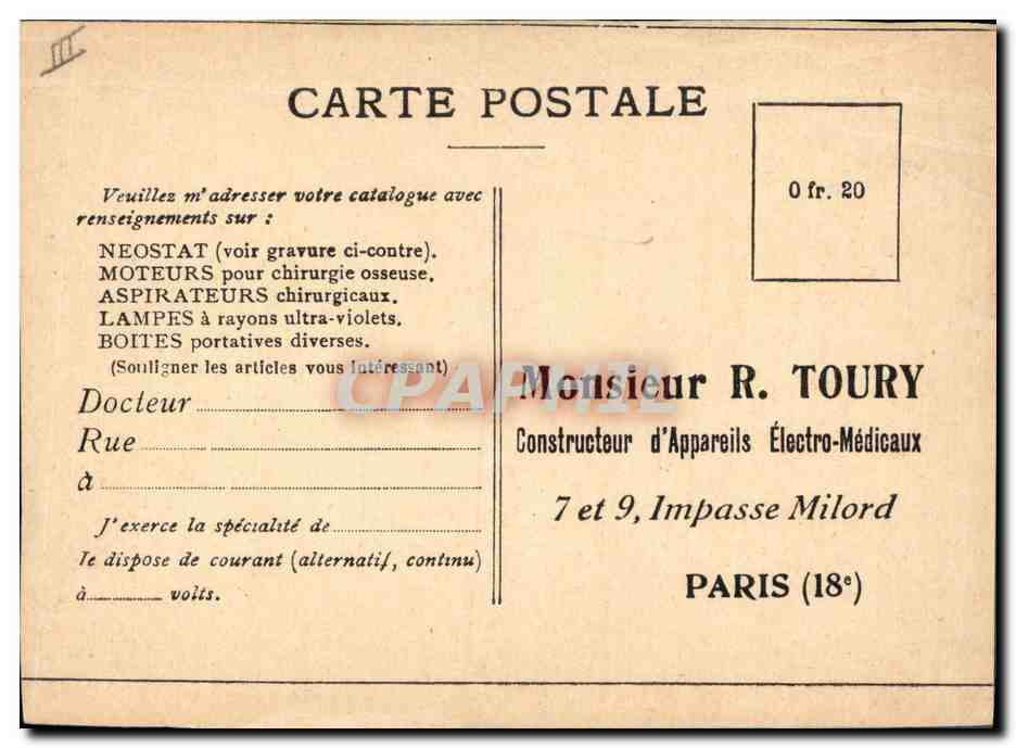 CPA Publicite Le Neustat Apparail universel electro medical Medecine — Verso