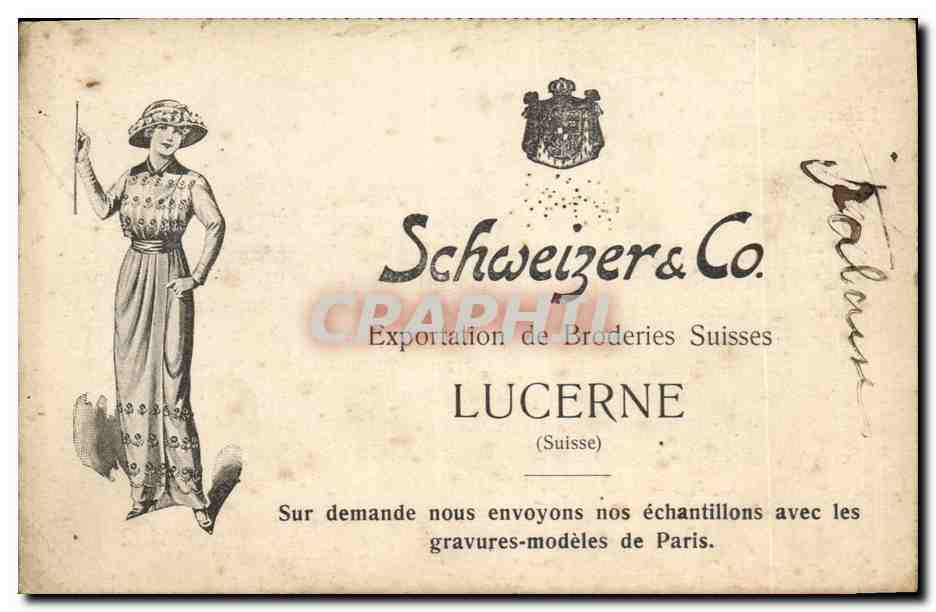 CPA Publicite Schweizer & Co Exportation de broderies Suisses Lucerne Suisse 