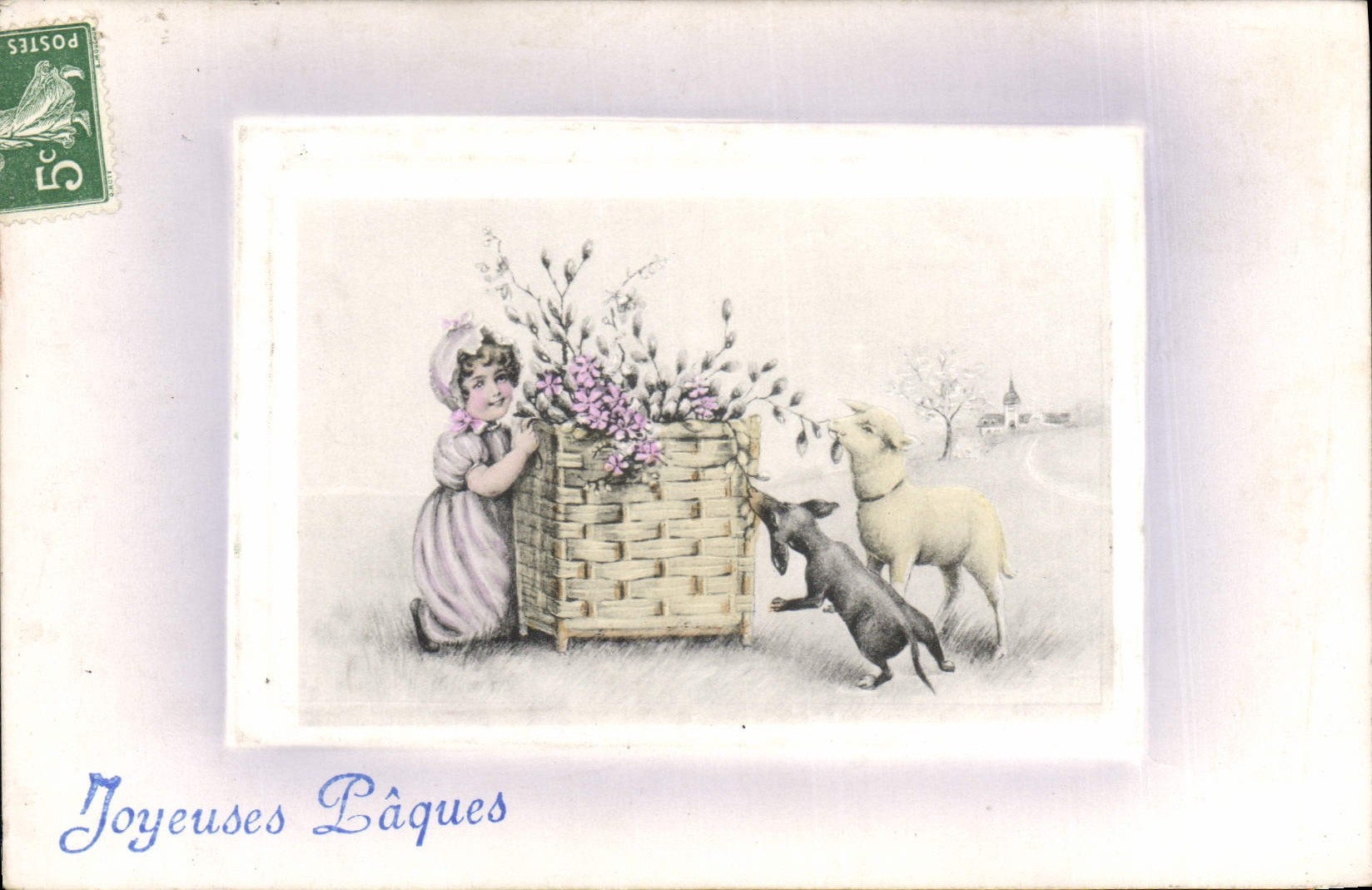 CPA Fantaisie Illustrateur Enfant Chien Agneau 