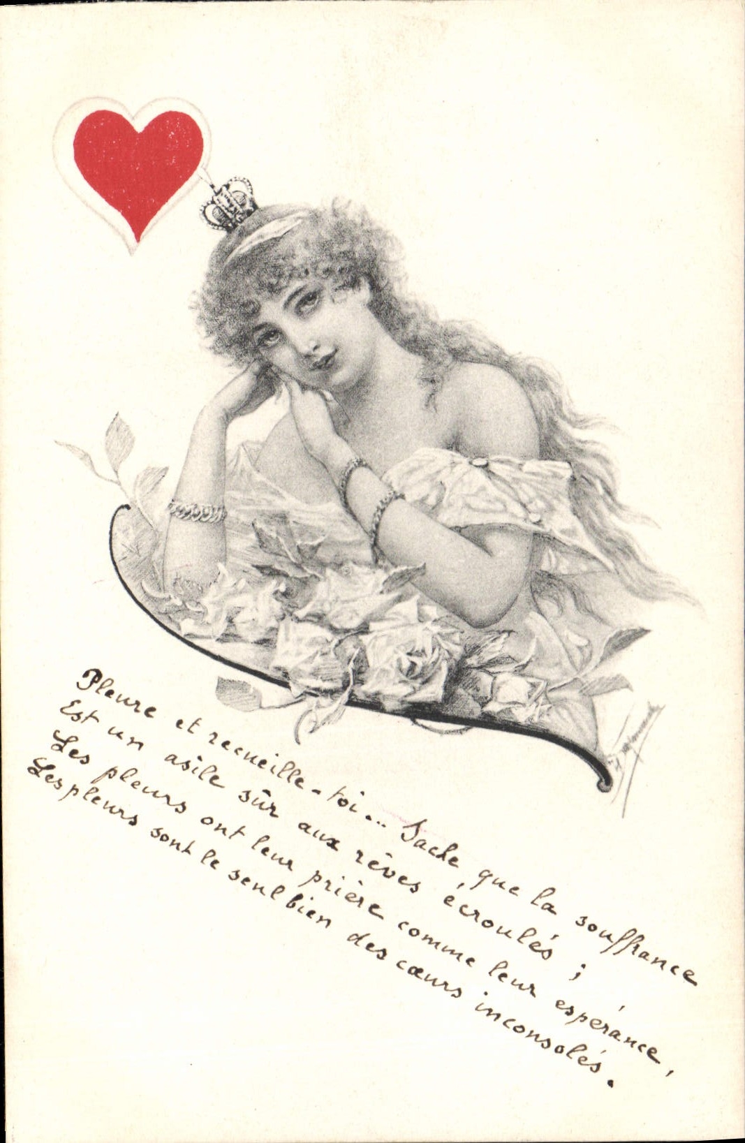 CPA Fantaisie Illustrateur Femme Coeur Carte 