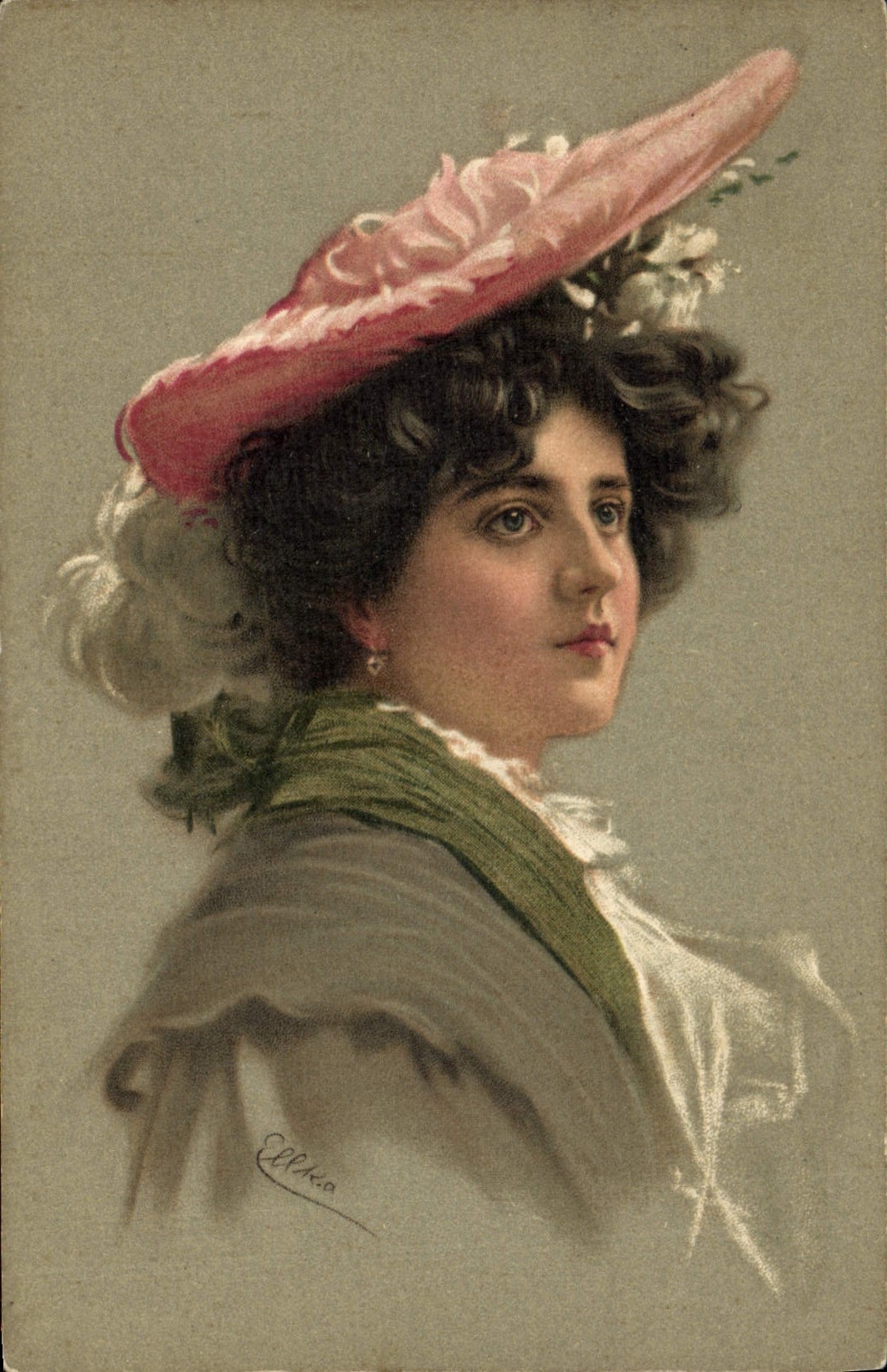 Jeune femme en chapeau rose — portrait — M. M. Vienne, n° 400