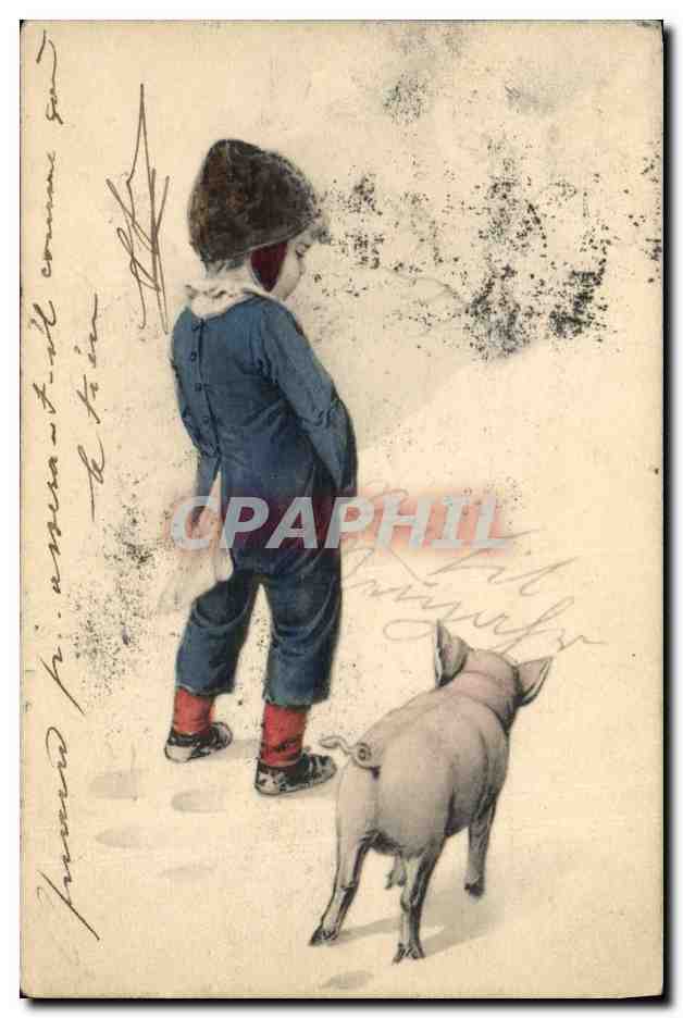 CPA Fantaisie Illustrateur Enfant Cochon Porc 