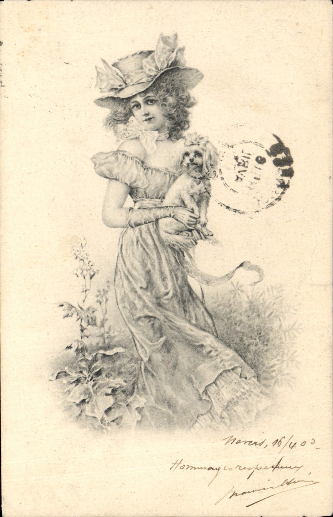 CPA Fantaisie Illustrateur Femme Chien
