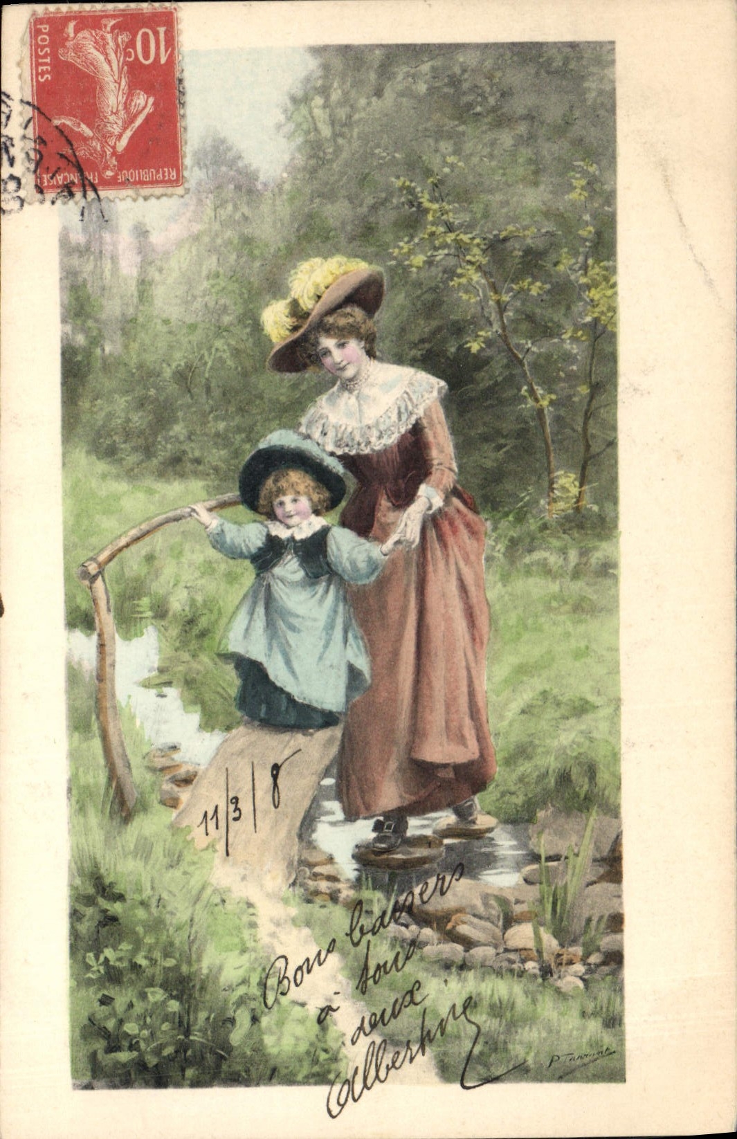 CPA Fantaisie Illustrateur Femme Enfant 