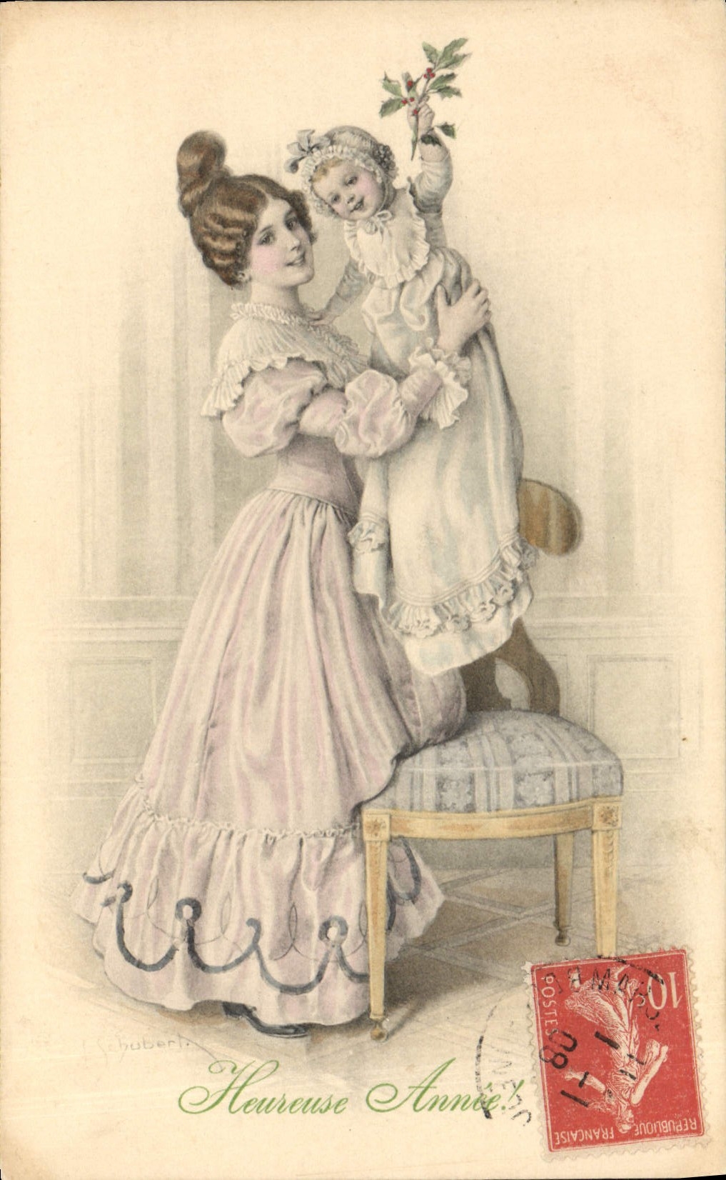 CPA Fantaisie Illustrateur Femme Enfant 