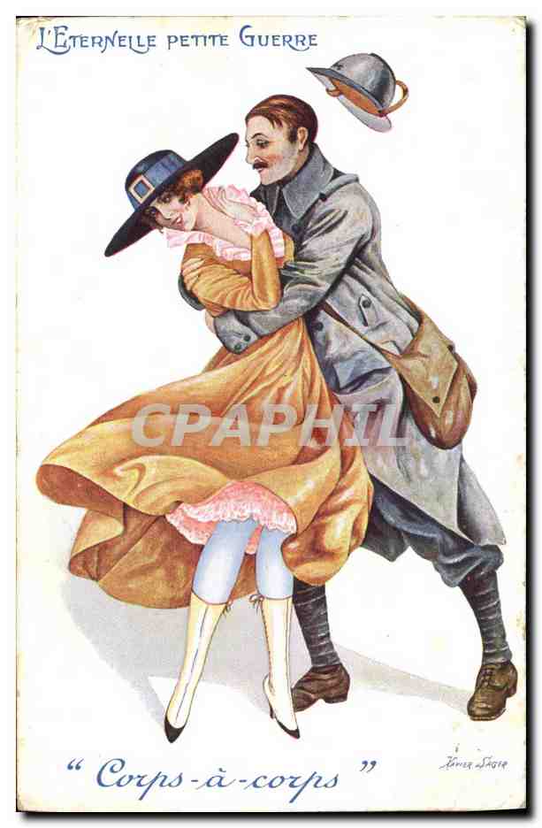 CPA Fantaisie Illustrateur Femme L'eternelle petite guerre Militaria Corps a corps 