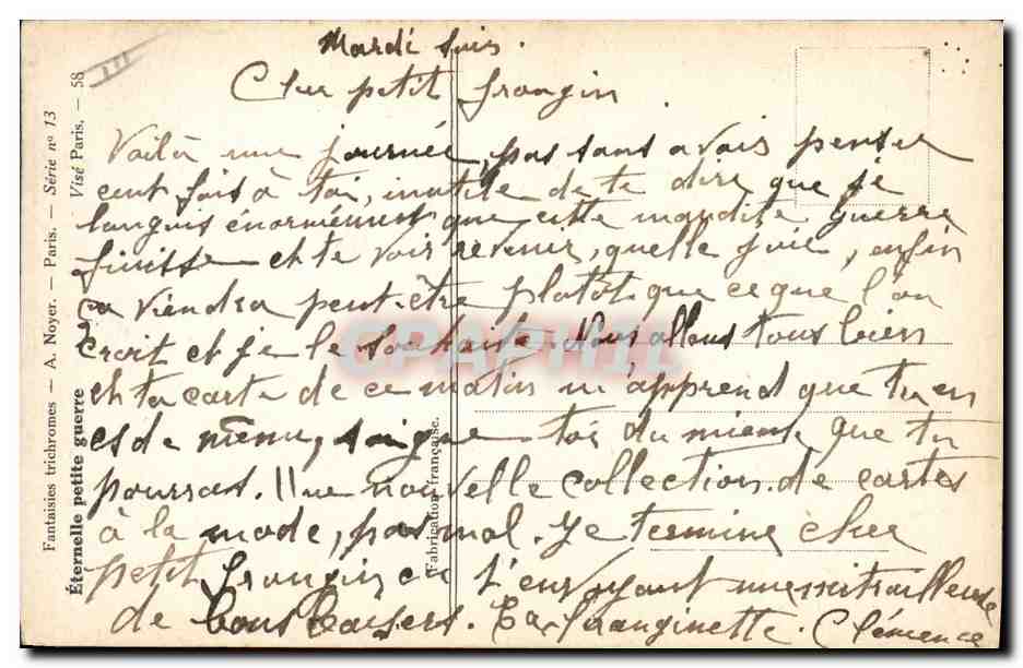 CPA Fantaisie Illustrateur Femme L'eternelle petite guerre Militaria Corps a corps  — Rückseite