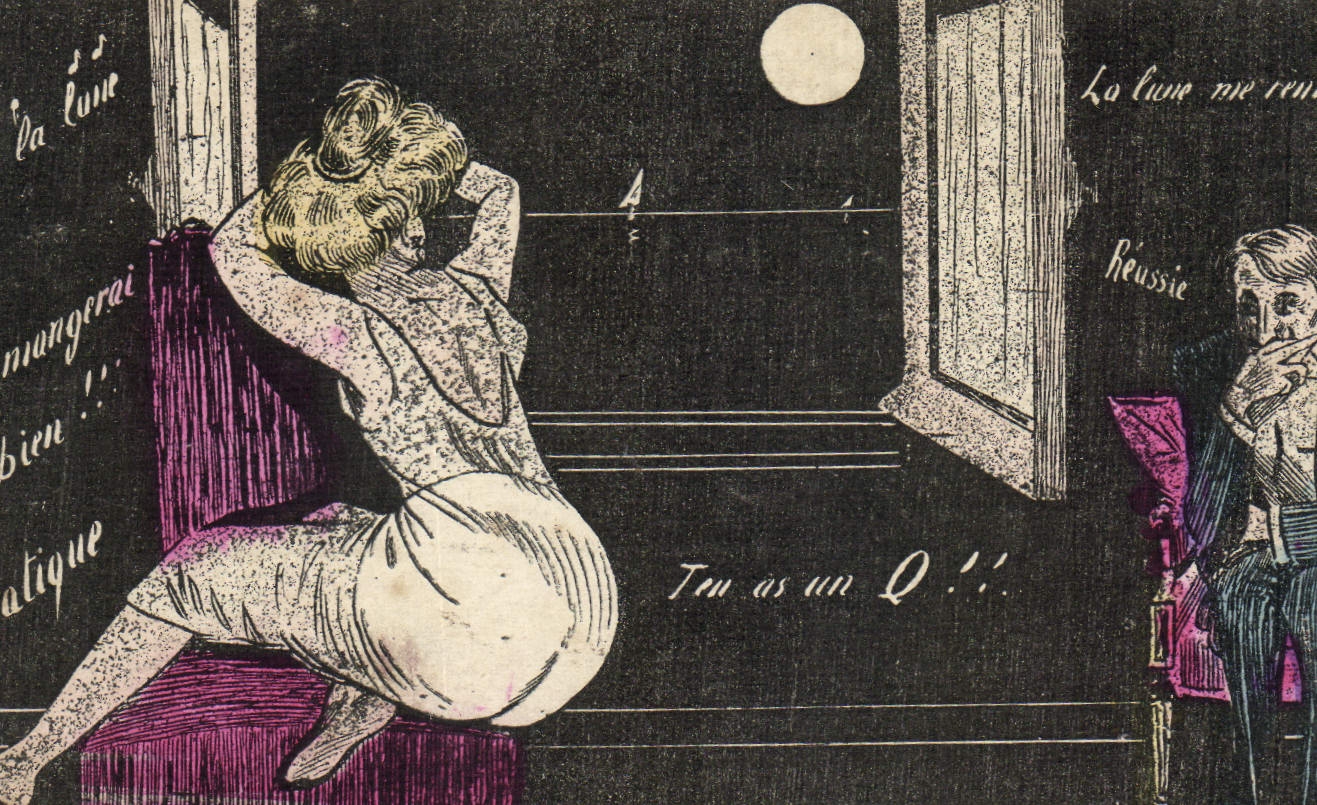 CPA Fantaisie Illustrateur Femme Il y a pleine lune ce soir T'en a un Q
