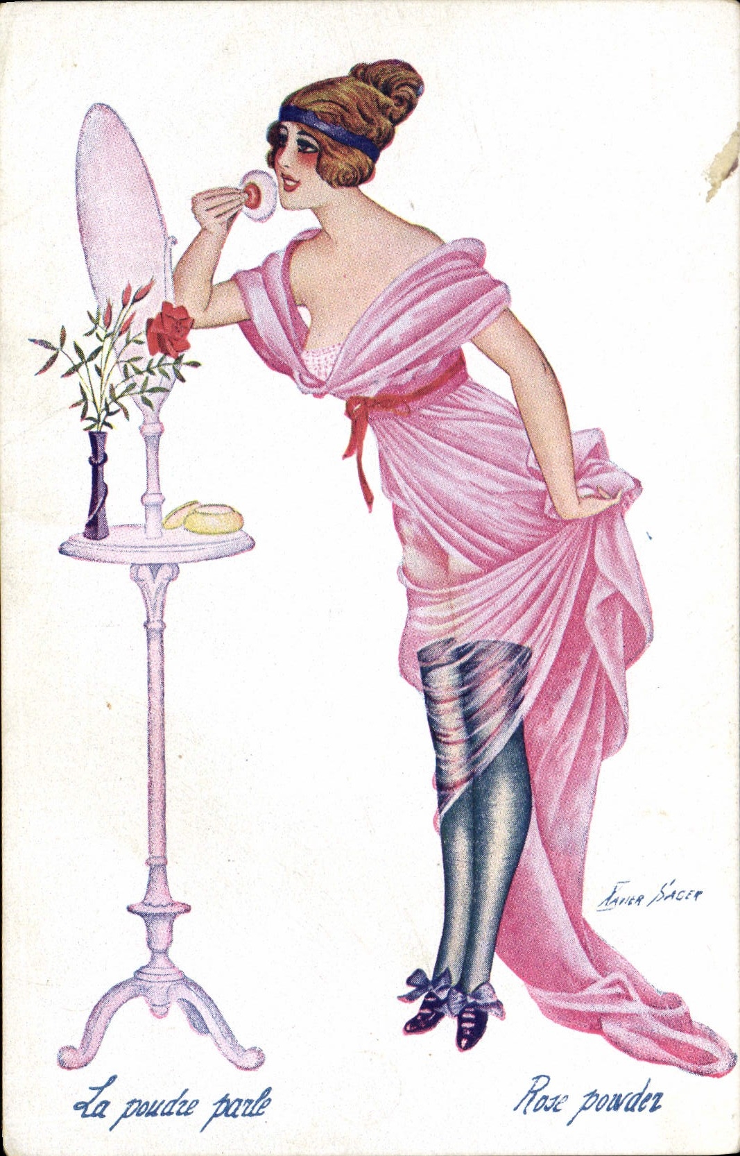 CPA Fantaisie Illustrateur Sager Femme La poudre parle