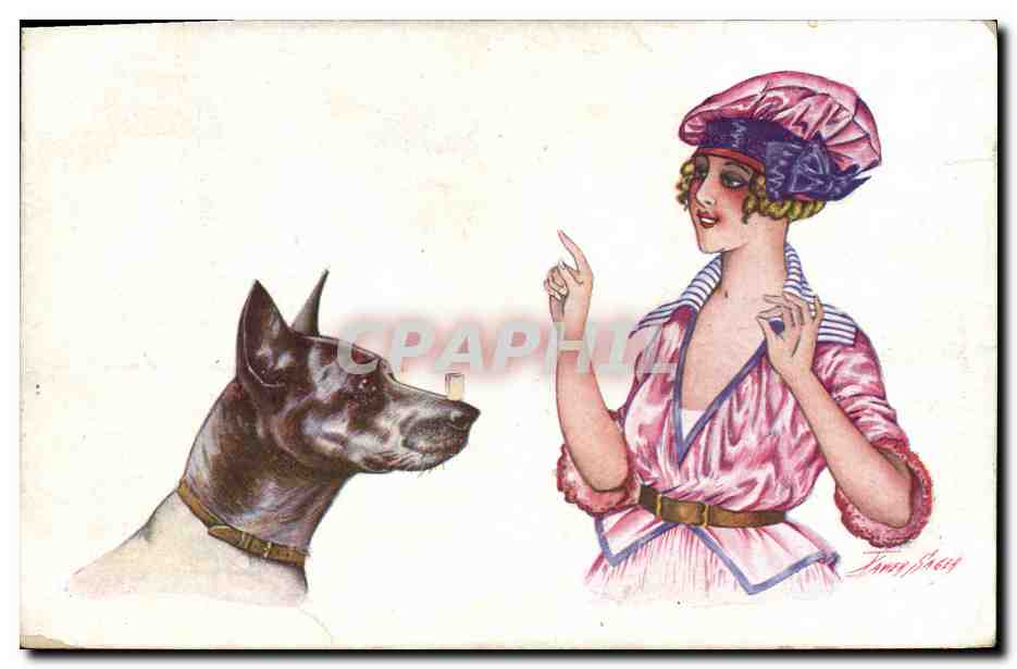 CPA Fantaisie Illustrateur Sager Femme Chien 