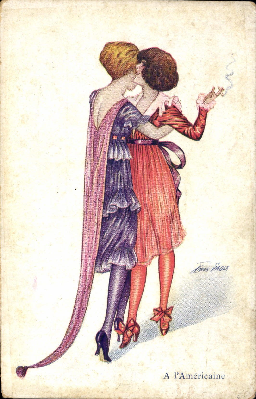 CPA Fantaisie Illustrateur Sager Femmes A l'americaine 