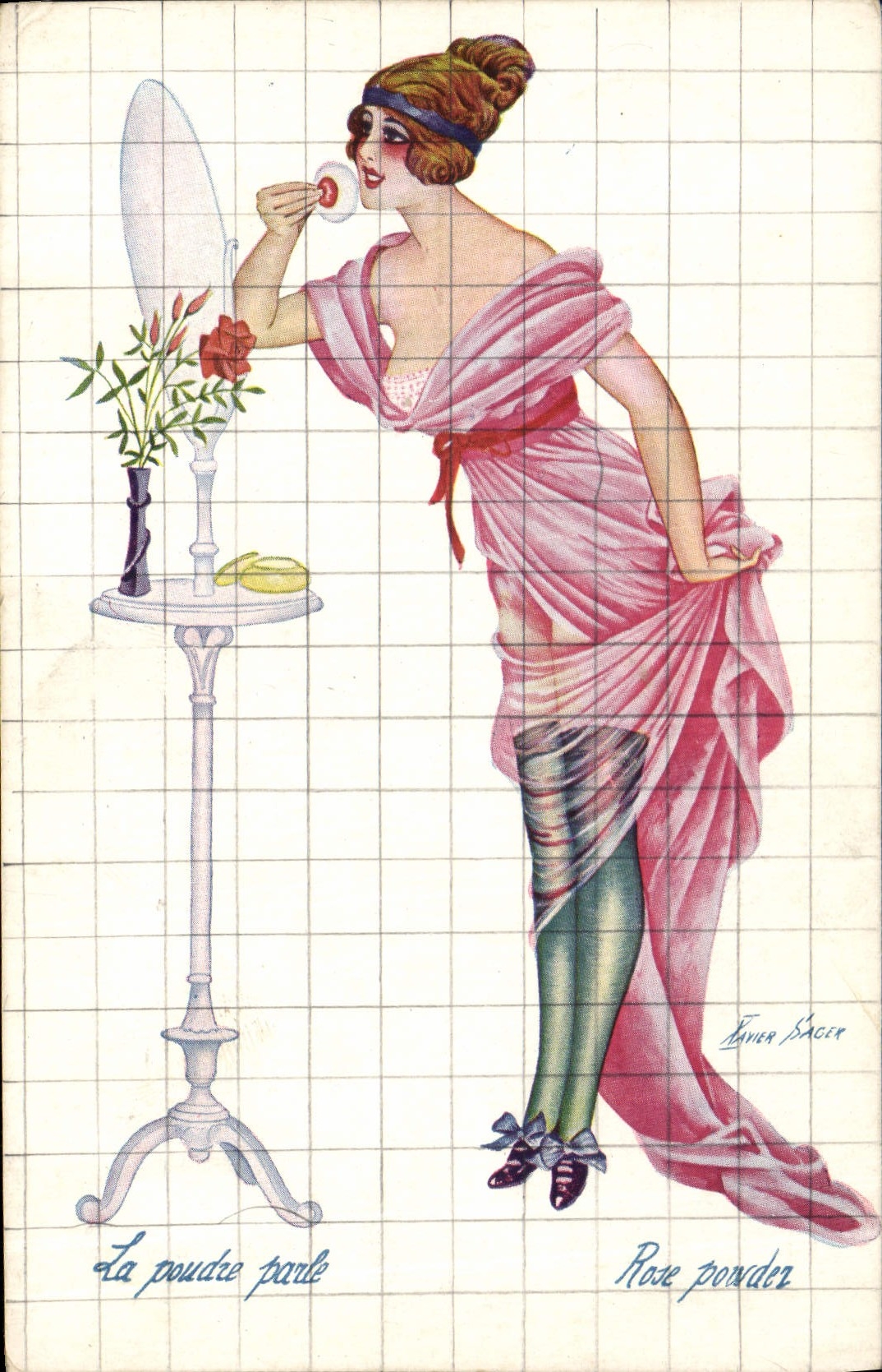 CPA Fantaisie Illustrateur Sager Femme La poudre parle 