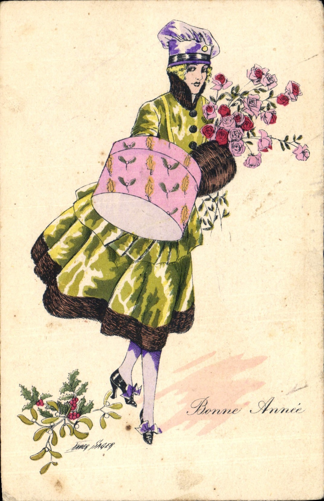 CPA Fantaisie Illustrateur Sager Femme Bonne annee 