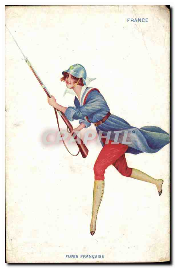 CPA Fantaisie Illustrateur Sager Femme France Furia Francaise Militaria