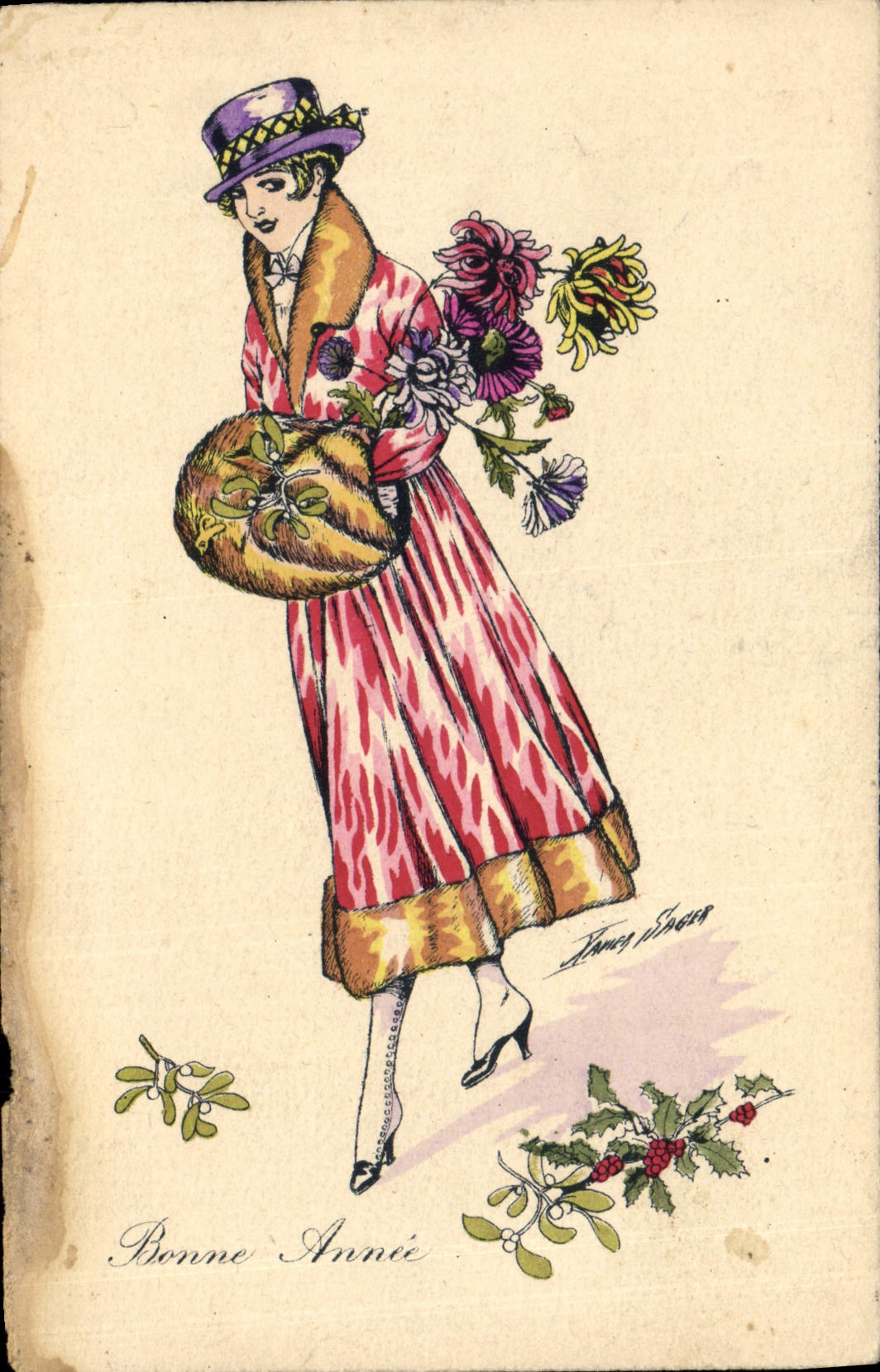CPA Fantaisie Illustrateur Sager Femme Bonne annee 