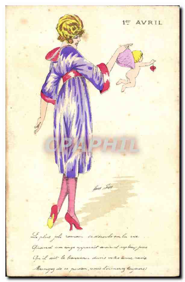 CPA Fantaisie Illustrateur Sager Femme Ange 1er Avril 