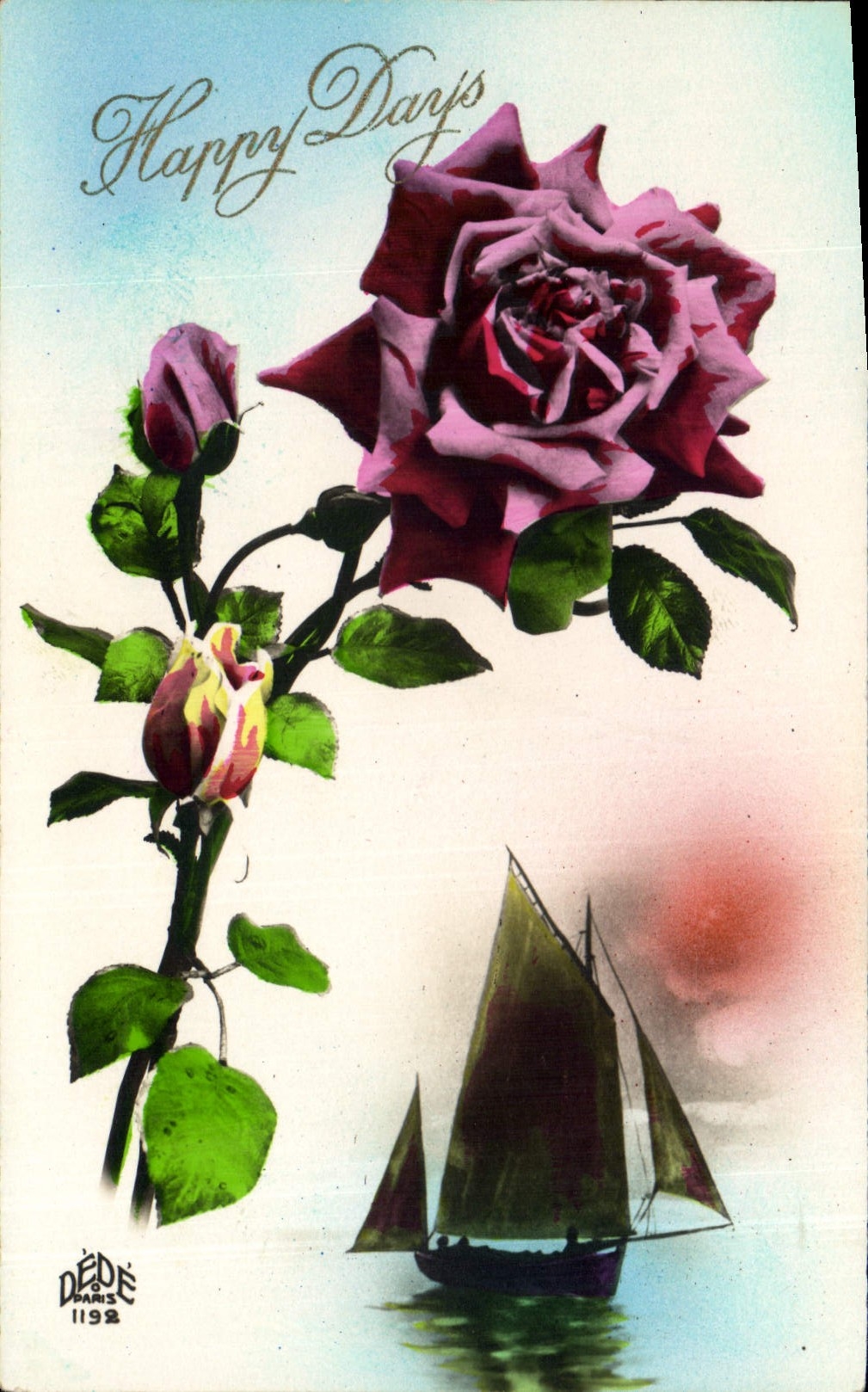 CPA Fantaisie Fleurs Bateau a voile 