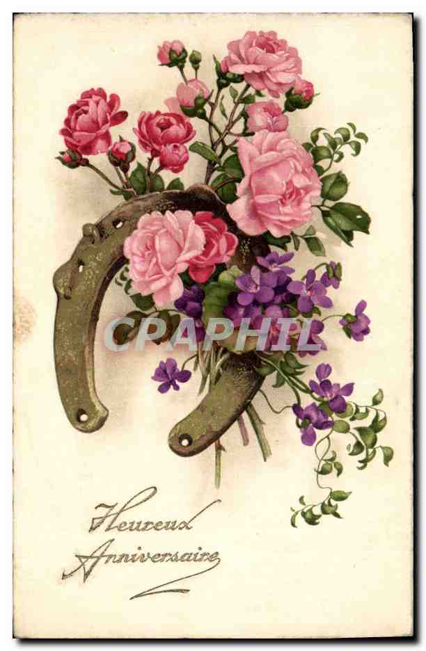 CPA Fantaisie Fleurs Fer a cheval 