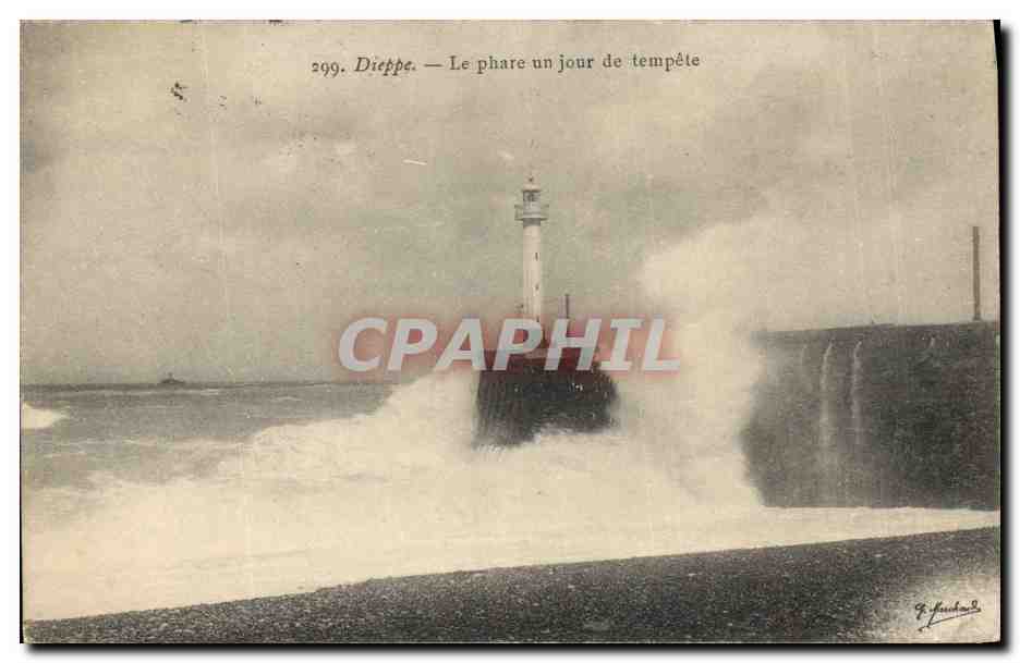CPA Phare un jour de tempete Dieppe