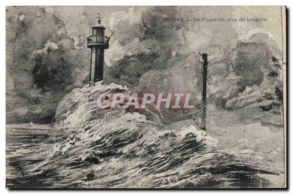 CPA Phare un jour de tempete Dieppe