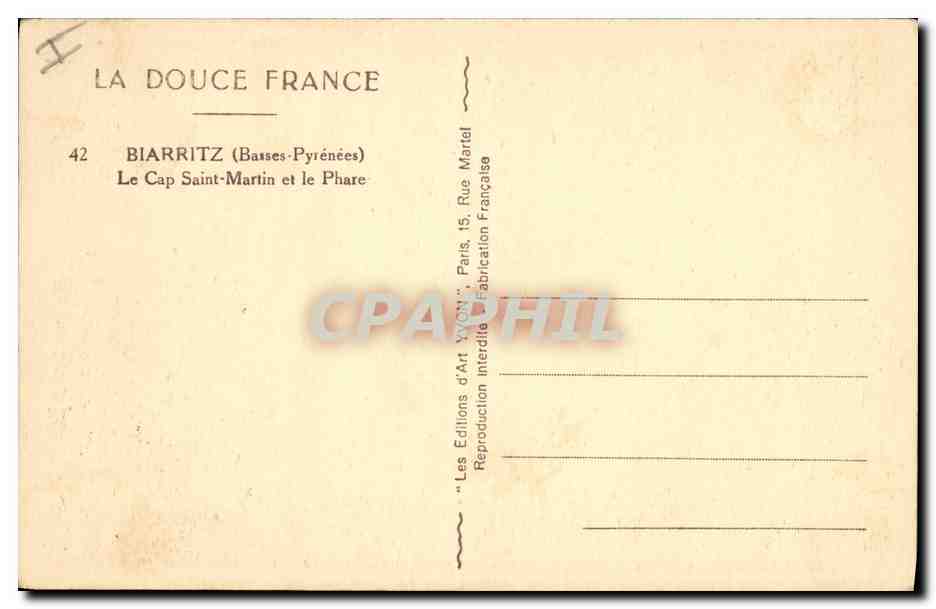 CPA Phare Biarritz Le Cap Saint Martin et le phare — Rückseite