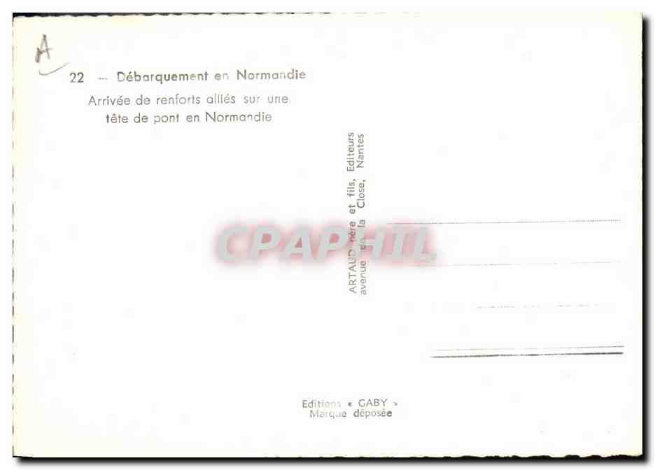 CPM Militaria Debarquement en Normandie Arrivee de renforts allies sur une tete de pont en Normandie — Rückseite