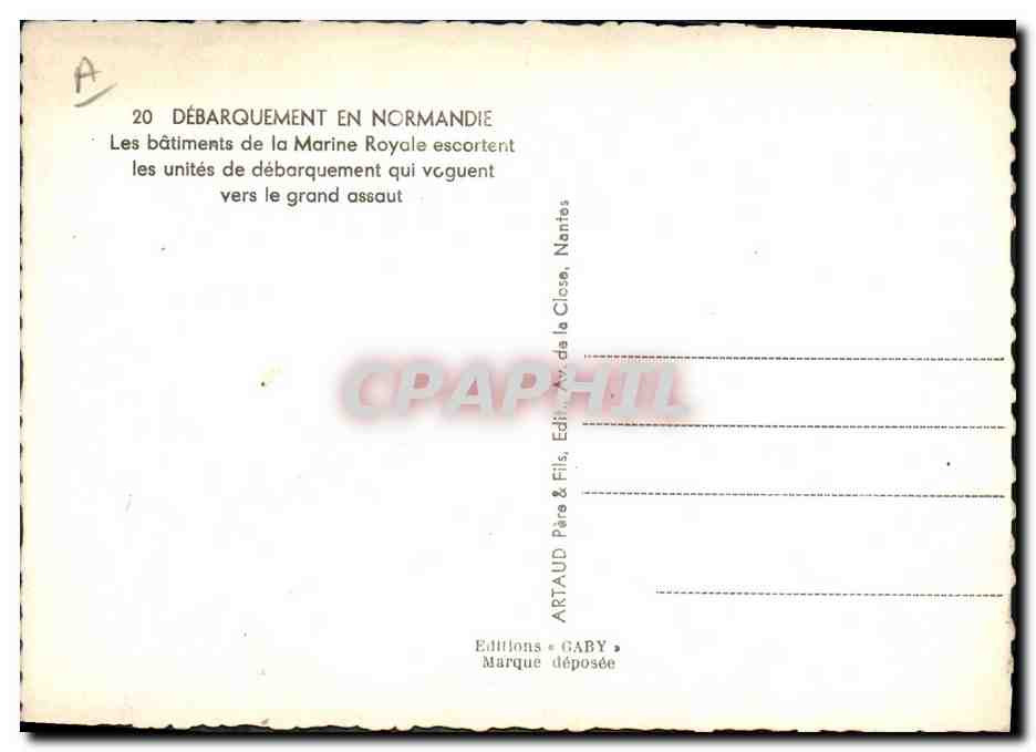 CPM Militaria Debarquement de Normandie Les batiments de la Marine Royale escortent les unites de debarquement  — Rückseite