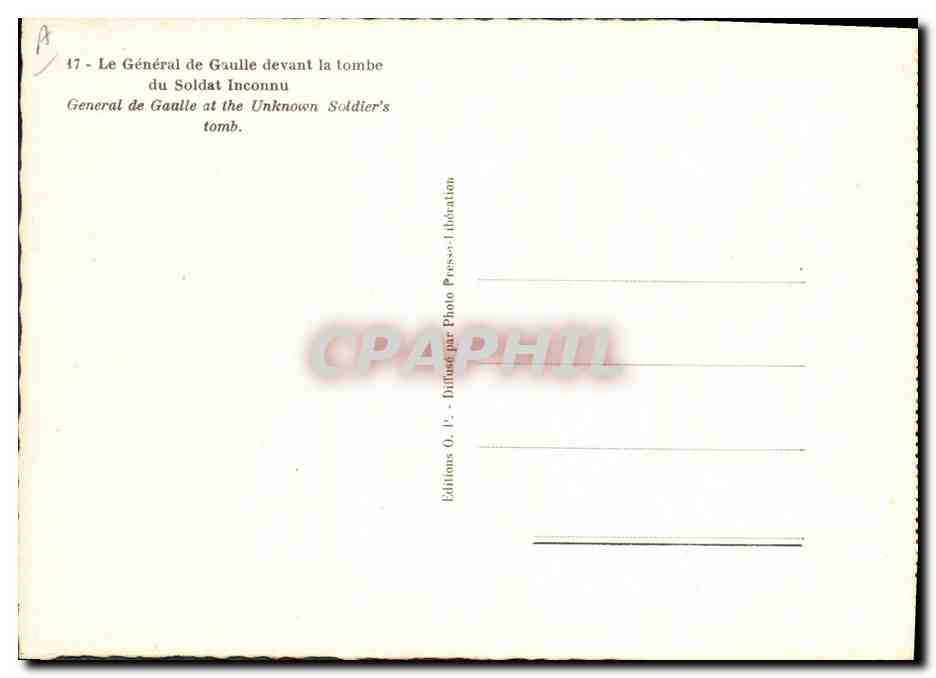 CPM Militaria Le General de Gaulle devant la tombe du soldat inconnu — Rückseite
