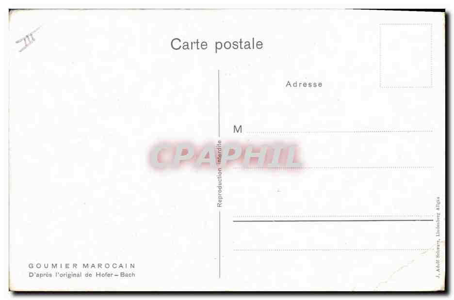 Goumier marocain — D'après l'original de Hofer-Bach — J. Adolf Schweitz, Lille, Algérie — Verso