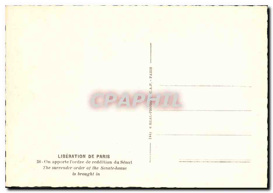 Liberación de París — Orden de rendición del Senado entregado — CPAPHIL - París (44) — Reverso
