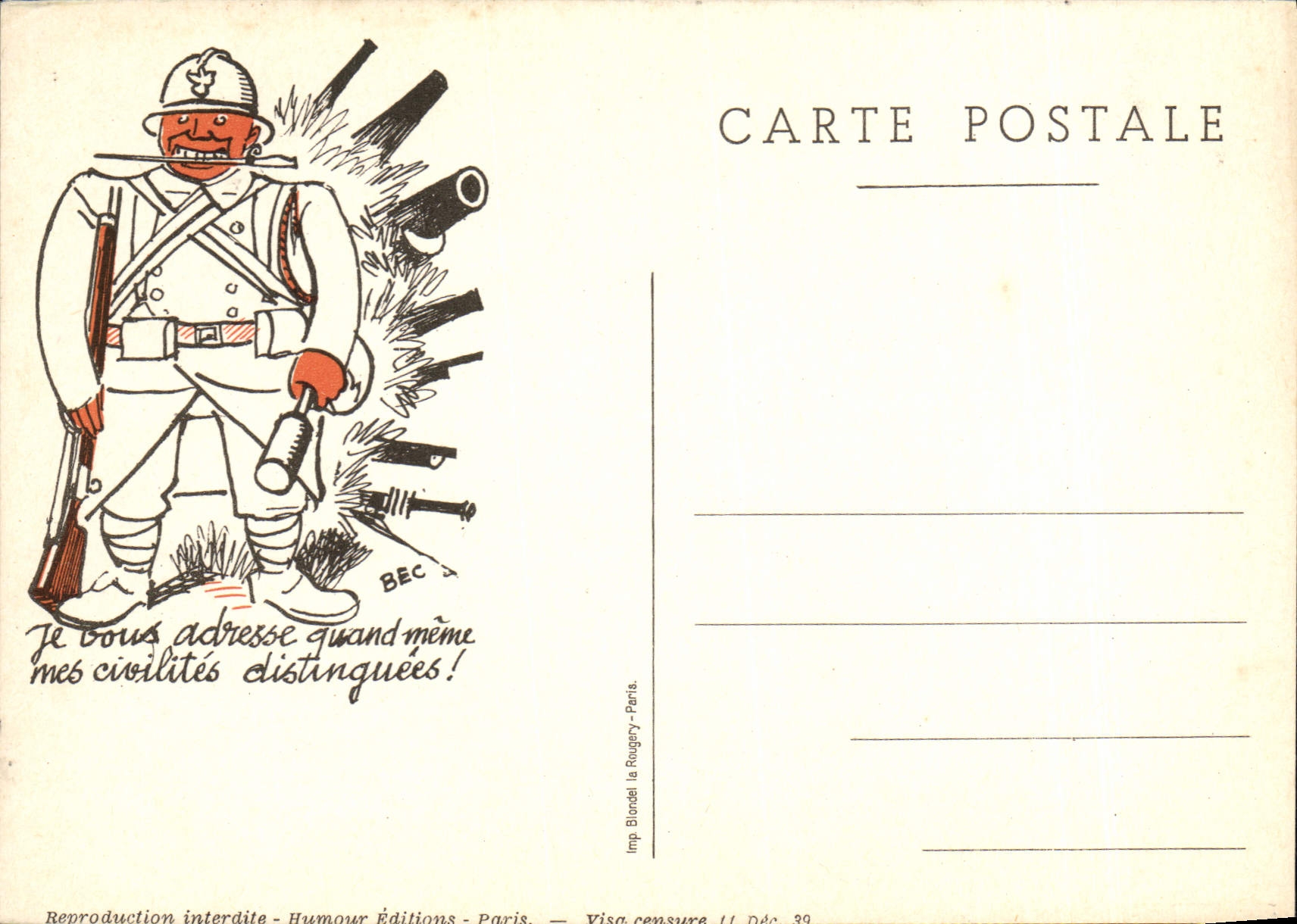 Soldat de la Première Guerre mondiale — caricature humoristique — Humour Éditions, Paris