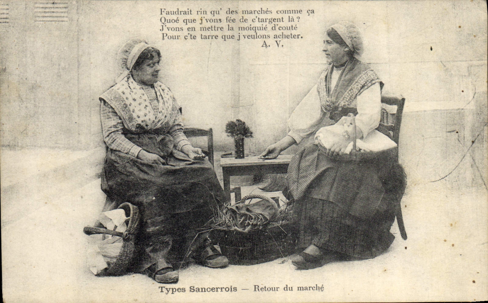 CPA Folklore Types Sancerrois Retour du marche