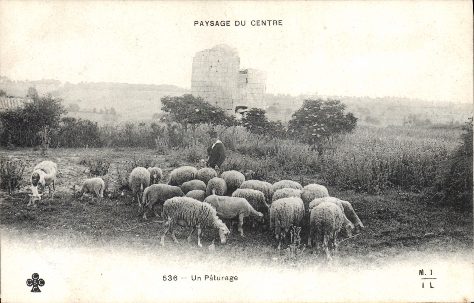 CPA Folklore Paysage du Centre Un paturage Moutons Berger