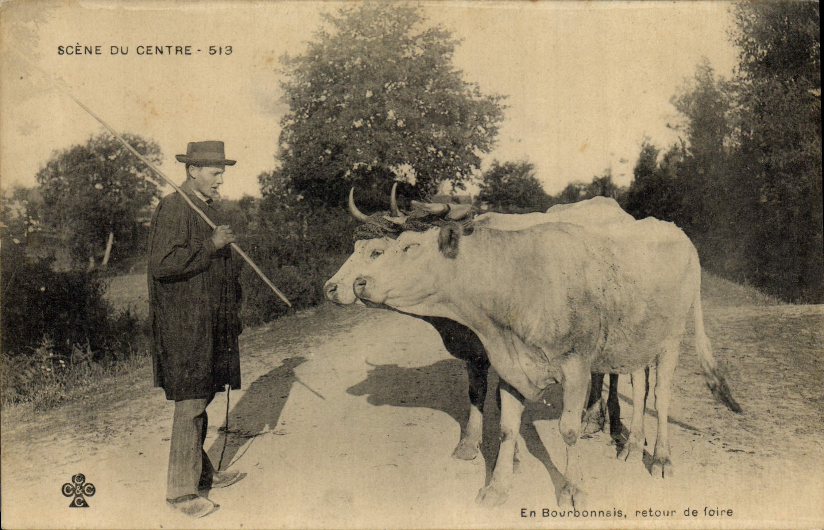 CPA Folklore Centre En Bourbonnais retour de foire Marche Vaches