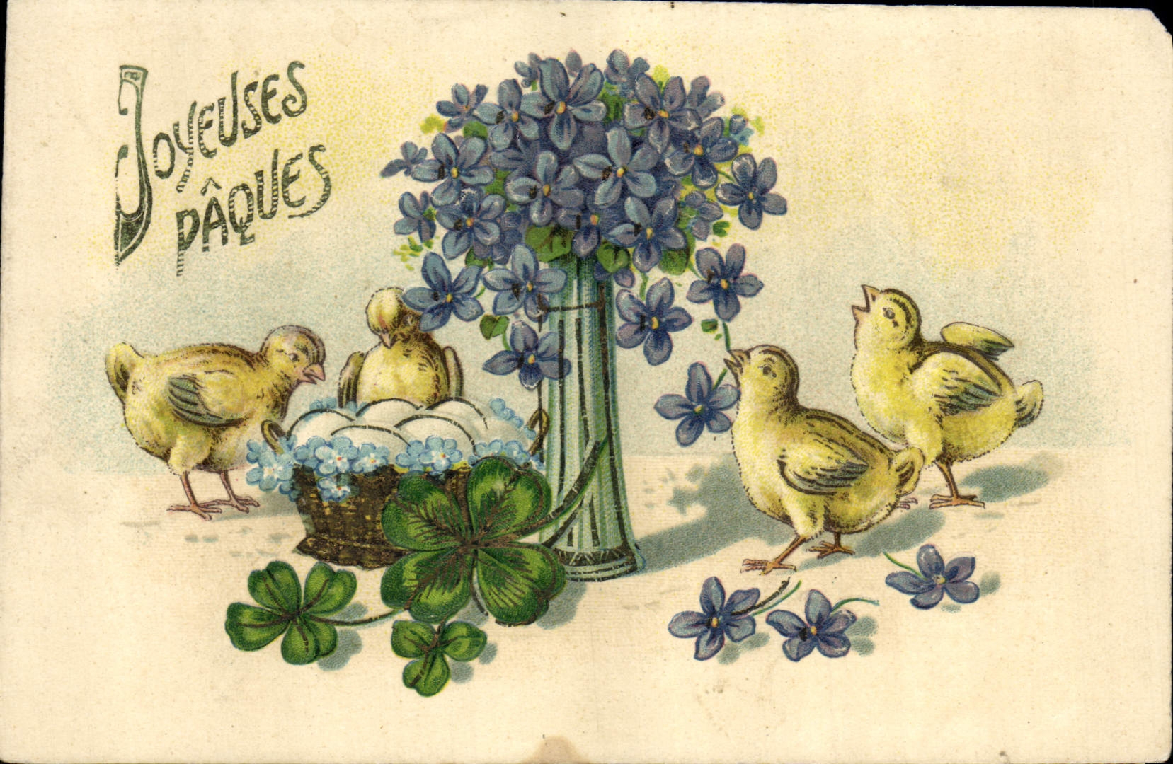 CPA Fantaisie Fleurs Poussins Paques