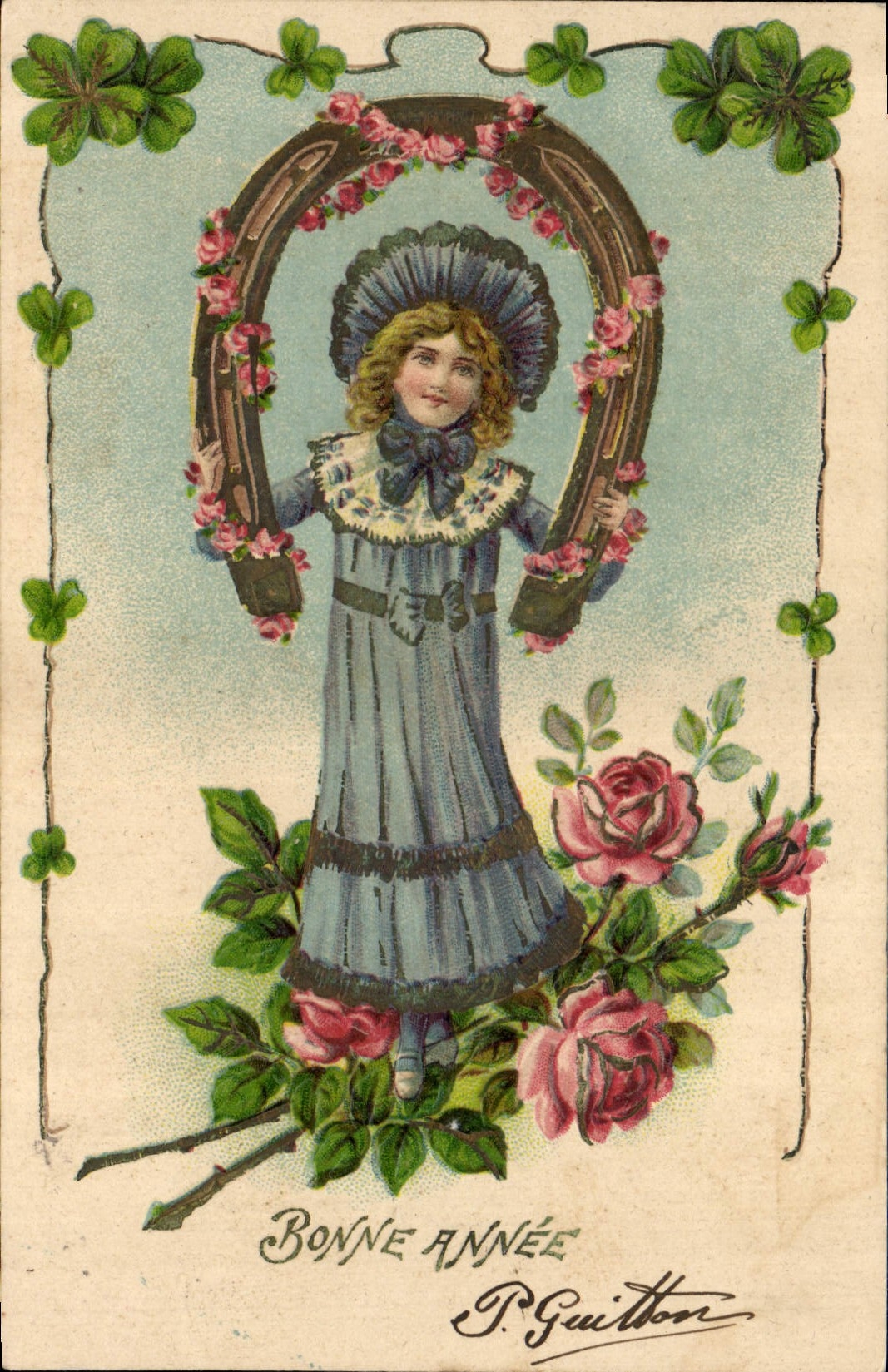 CPA Fantaisie Fleurs Enfant Fer a cheval