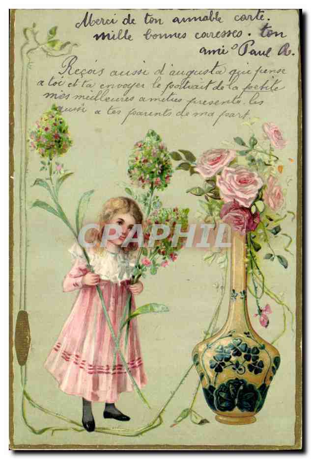 Fille en robe rose avec bouquet — illustration — éditeur non visible