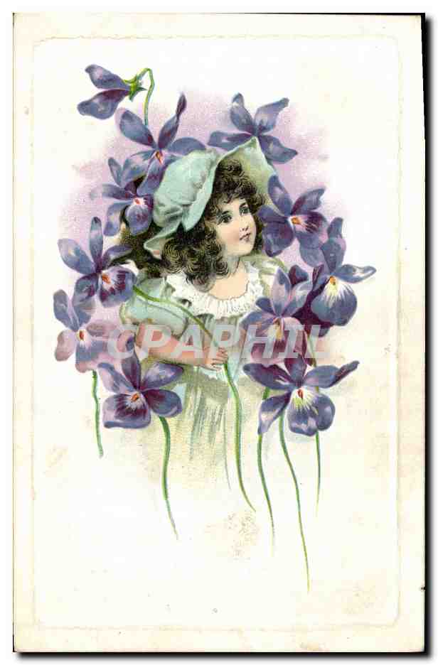 Fille entourée de violettes — éditeur non visible