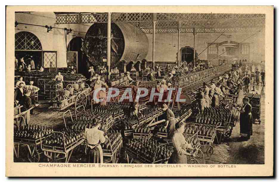 Champagne Mercier, Épernay — Rinçage des bouteilles — Éditeur Mercier, n°24