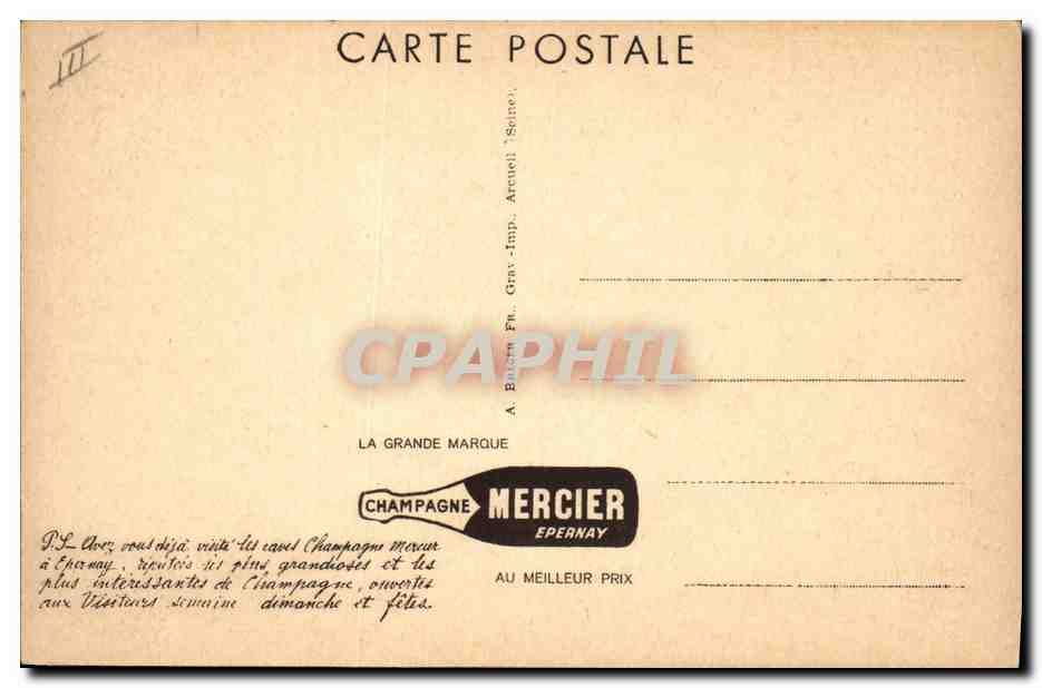 CPA Folklore Vin Vendange Champagne Mercier Epernay Une des galeries Vins sur lattes  — Rückseite