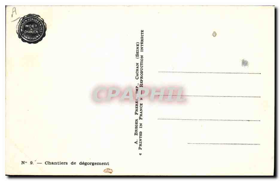 CPA Folklore Vin Vendange Champagne Moet & Chandon Chantiers de degorgement — Verso
