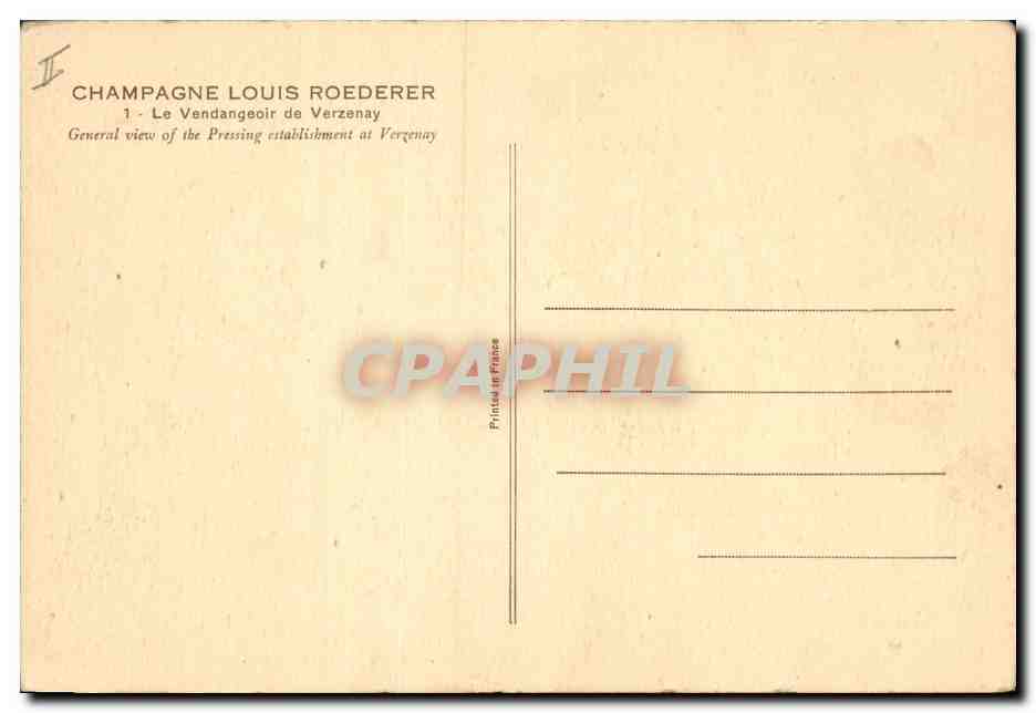 CPA Folklore Vin Vendange Champagne Louis Roederer Le vendangeoir de Verzenay  — Rückseite