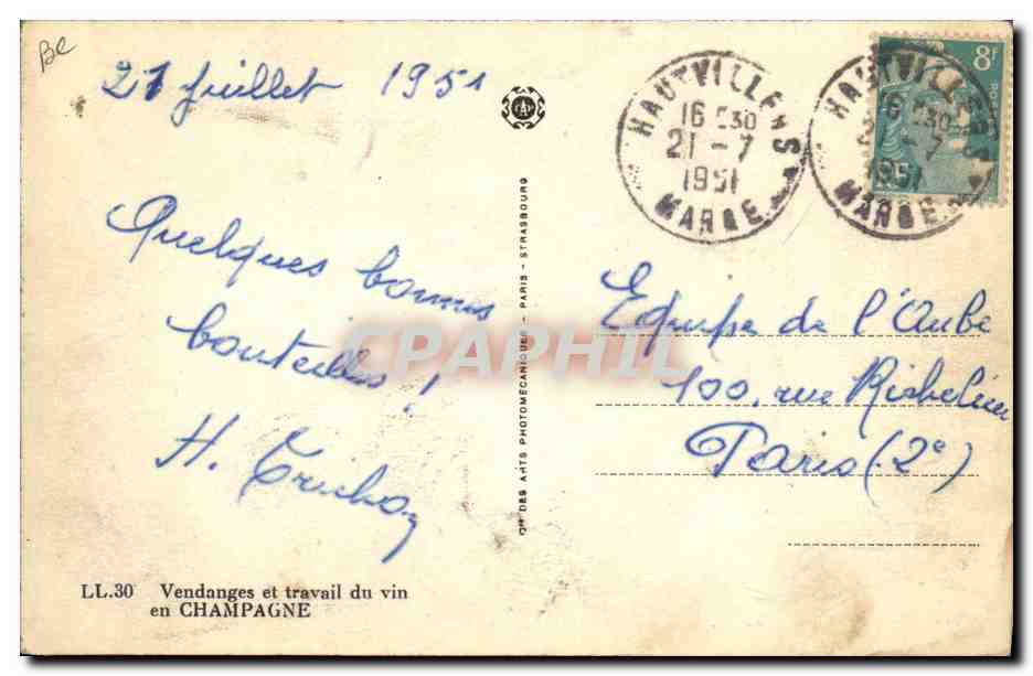 Vendanges et travail du vin — CHAMPAGNE — LL.30 — Paris - Strasbourg — Reverso