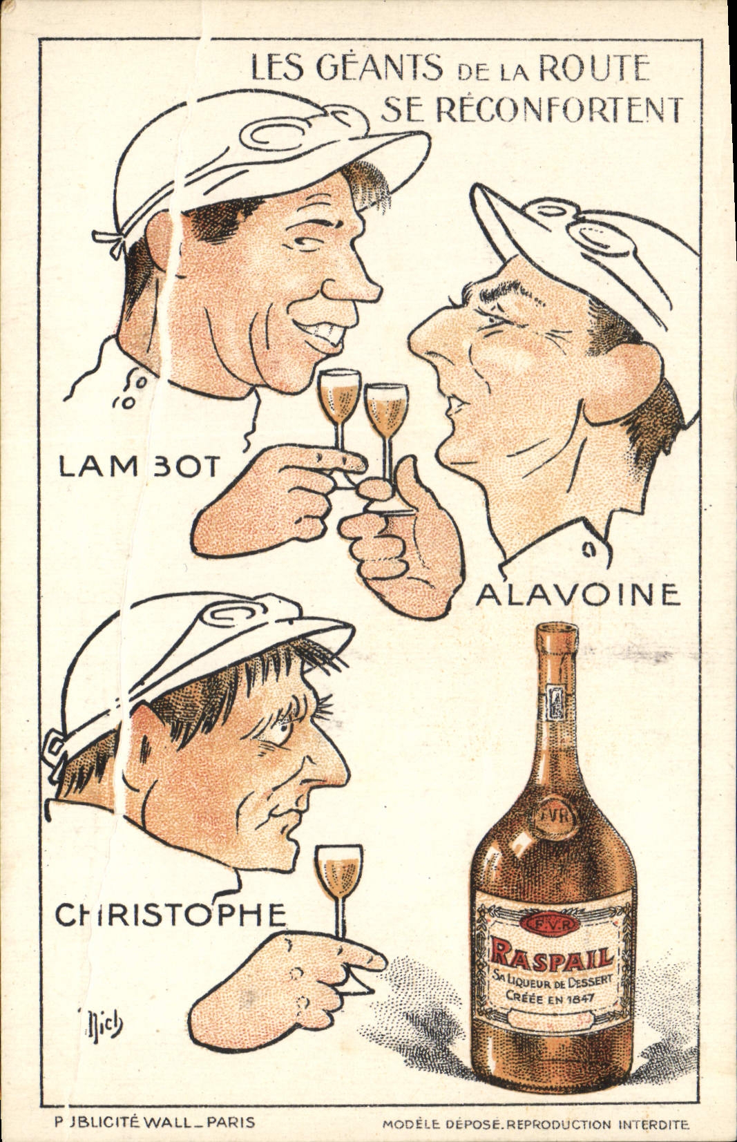 CPA Publicite Les geants de la route se reconfortent Raspail Lambot Alavoine Christophe Velo Cycle 