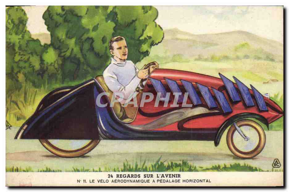 CPA Publicite Regards sur l'avenir Le velo aerodynamique a pedalage horizontal Cycle Bytth 