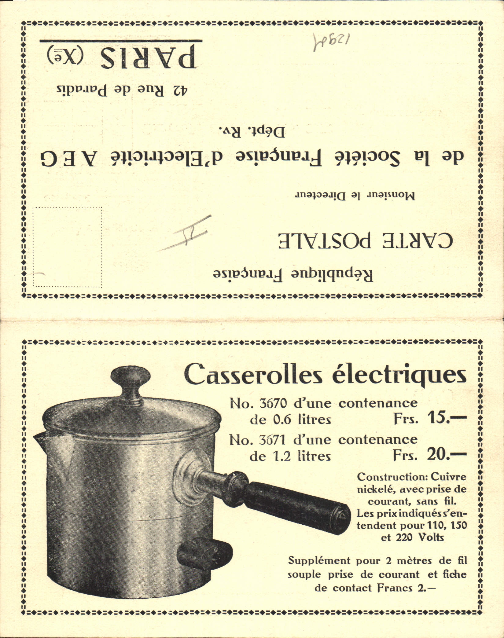 CPA Publicite Casserolles electriques 