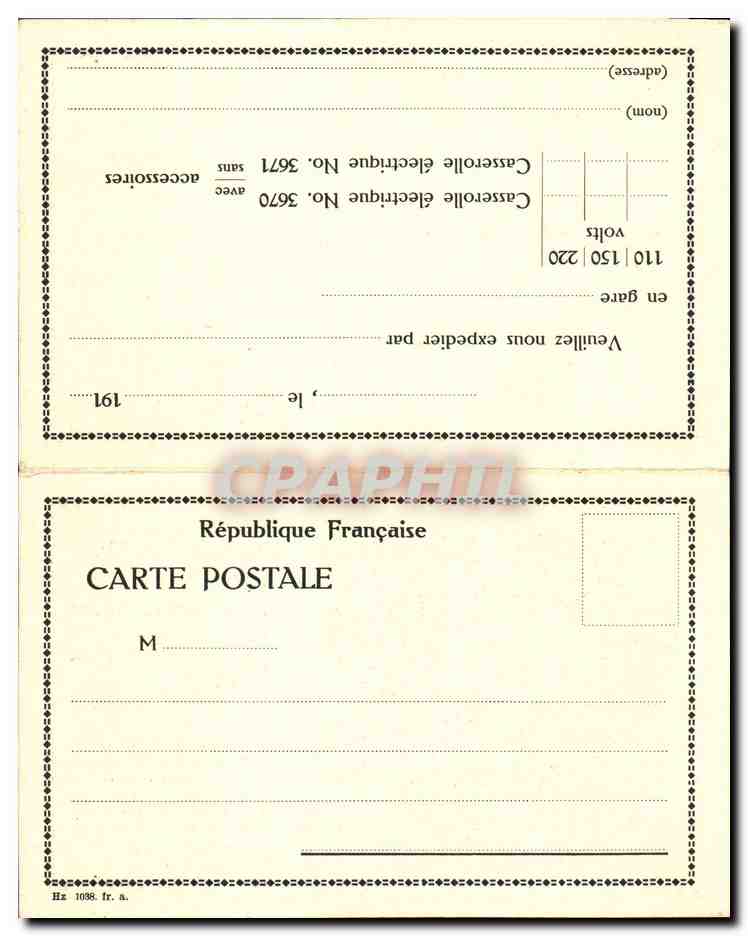 CPA Publicite Casserolles electriques  — Verso