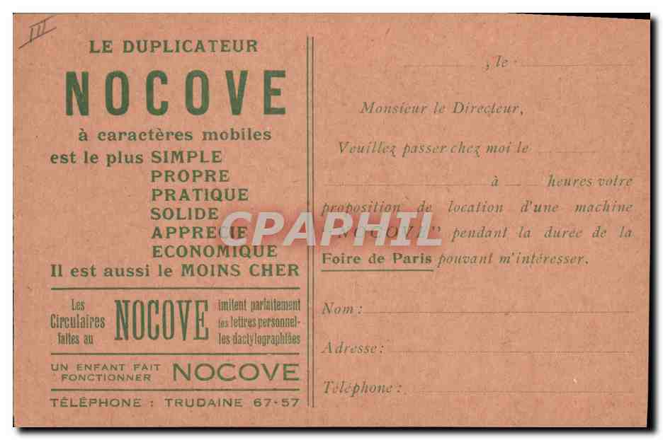 CPA Publicite Nocove Rue Condorcet Paris 9eme — Verso