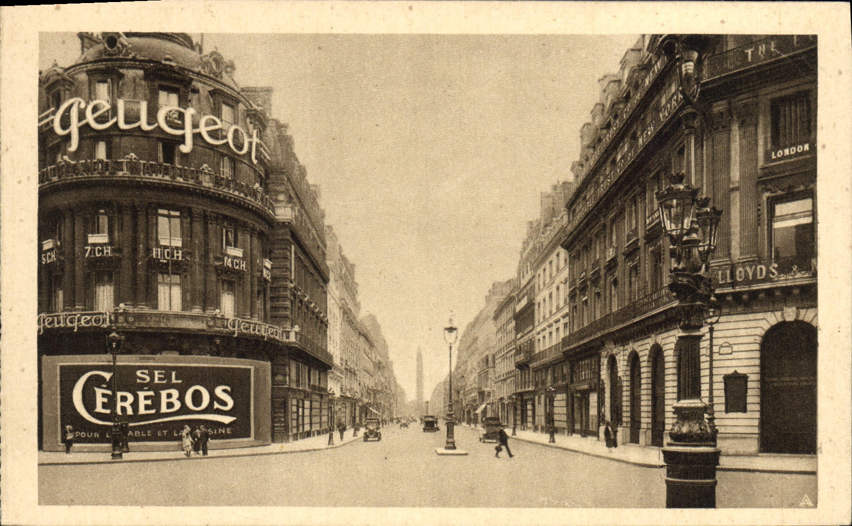 CPA Publicite Paris Peugeot Sel Cerebos Rue de la Pais et Colonne Vendome